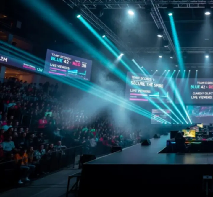 Scena turnieju e-sportowego z jarzącymi się światłami