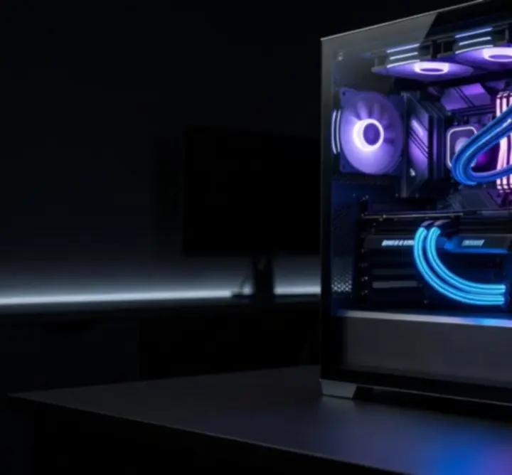 Gaming hardware setup with neon lighting